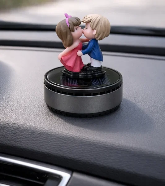 Solar Powered Rotating Couple Showpiece with Aroma Diffuser Bottle – Romantic Dashboard & Home Decor